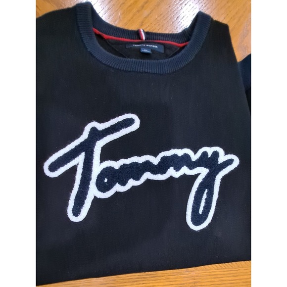 Tommy Hilfiger Long Sleeve Navy Logo Sweater Mens Spell Out Preppy Y2K XXL - Picture 3 of 4